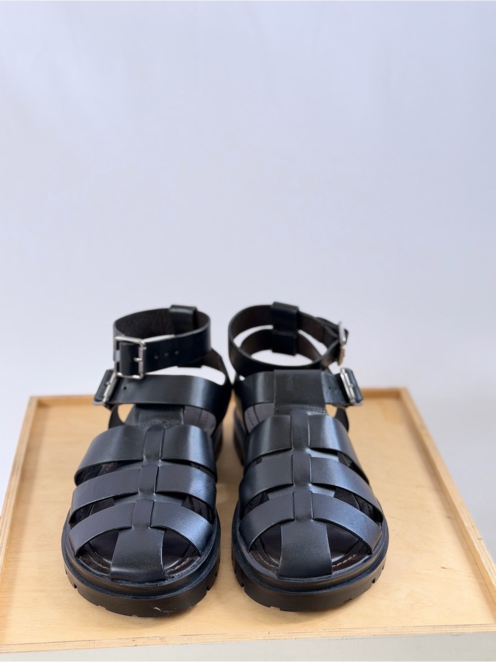Zara Black Strappy Fisherman Sandals with Ankle Buckle